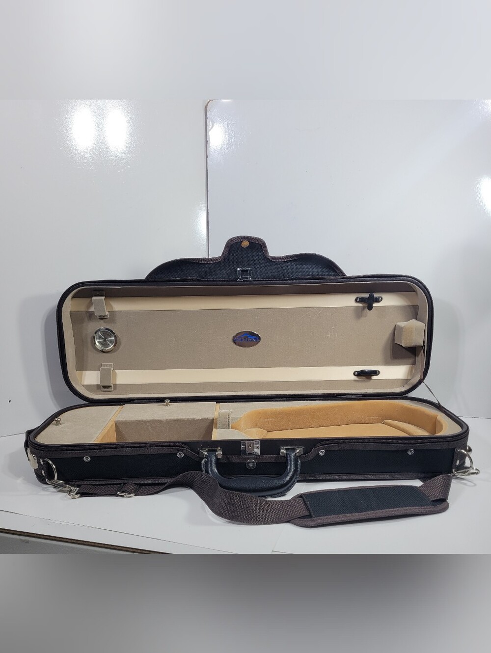 Portland Elite Oblong Violin Case 1/4 Fractional Size Hard Shell Black Beige